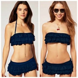 NOWY JUICY COUTURE ruffle granatowa GÓRA bikini L