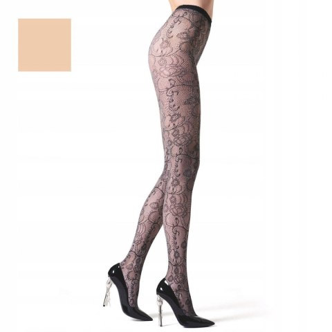 NOWE LA PERLA Lacy ażurowe rajstopy wzory beż XS NOWE LA PERLA Lacy ażurowe rajstopy wzory beż XS